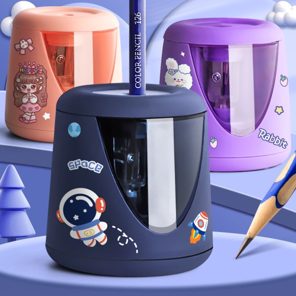 Electric Pencil Sharpener Usb - Perlengkapan Kantor Sekolah dengan Stiker Dekoratif