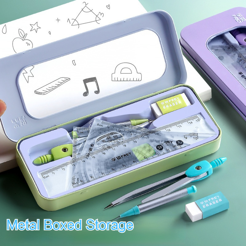 Math Geometry Set With Compass - 7 Buah Penggaris Matematika Set Kompas