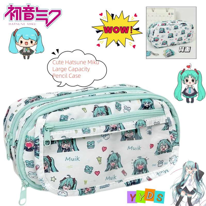 Aesthetic Large Pencil Case Pouch - Tas Pensil Hatsune Miku, Desain Kartun