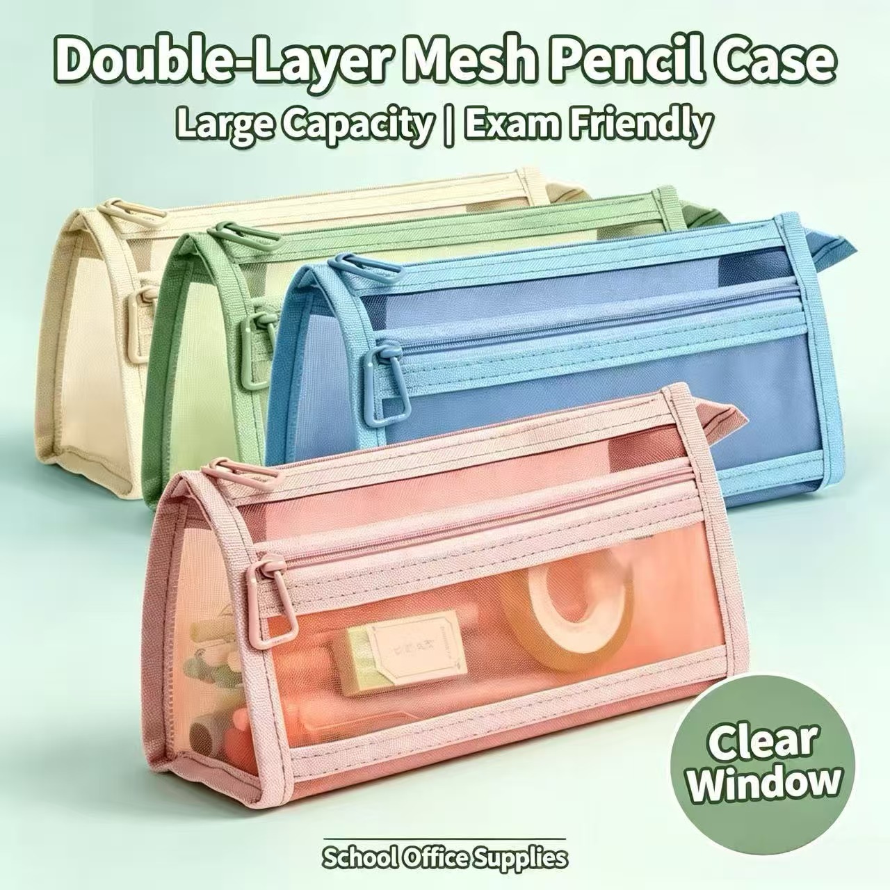Kotak Pensil Jaring Transparan - Clear Mesh Pencil Pouch For Exam ulasan dan harga
