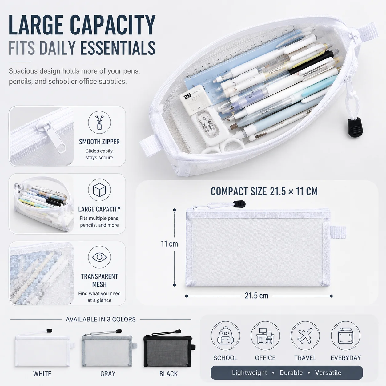 Tas Pena Jaring Transparan den - Clear Mesh Pencil Pouch For Exam ulasan dan harga