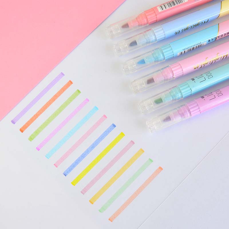 6 Buah Pena Highlighter Ujung  - Pastel Highlighter Set Double Ended ulasan dan harga