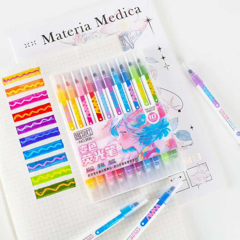 10 buah pena Highlighter berub - Pastel Highlighter Set Double Ended ulasan dan harga