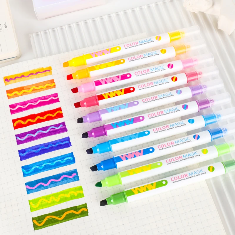 10 buah pena Highlighter berub - Pastel Highlighter Set Double Ended ulasan dan harga