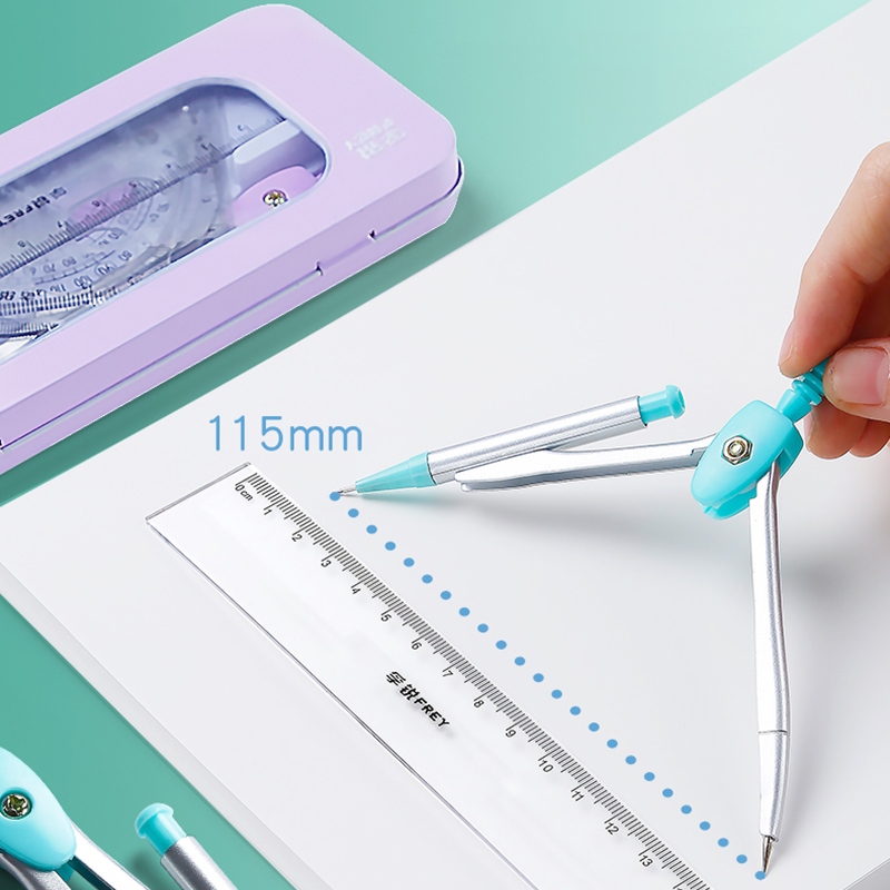 7 buah Set kompas baja tahan k - Math Geometry Set With Compass ulasan dan harga
