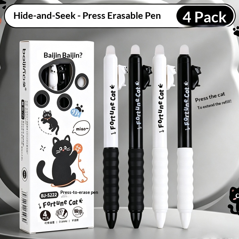 4 buah Pena Gel Kucing Lucu ya - Retractable Eraser Pen Click ulasan dan harga