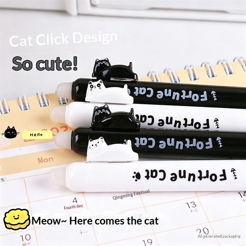 4 buah Pena Gel Kucing Lucu ya - Retractable Eraser Pen Click ulasan dan harga