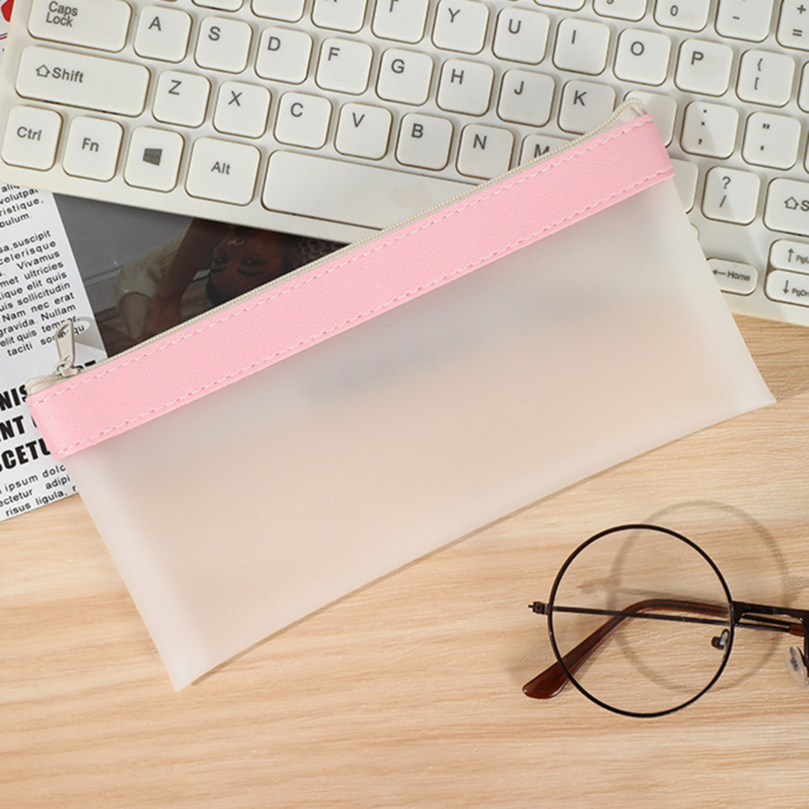Tempat pensil buram transparan - Aesthetic Large Pencil Case Pouch ulasan dan harga