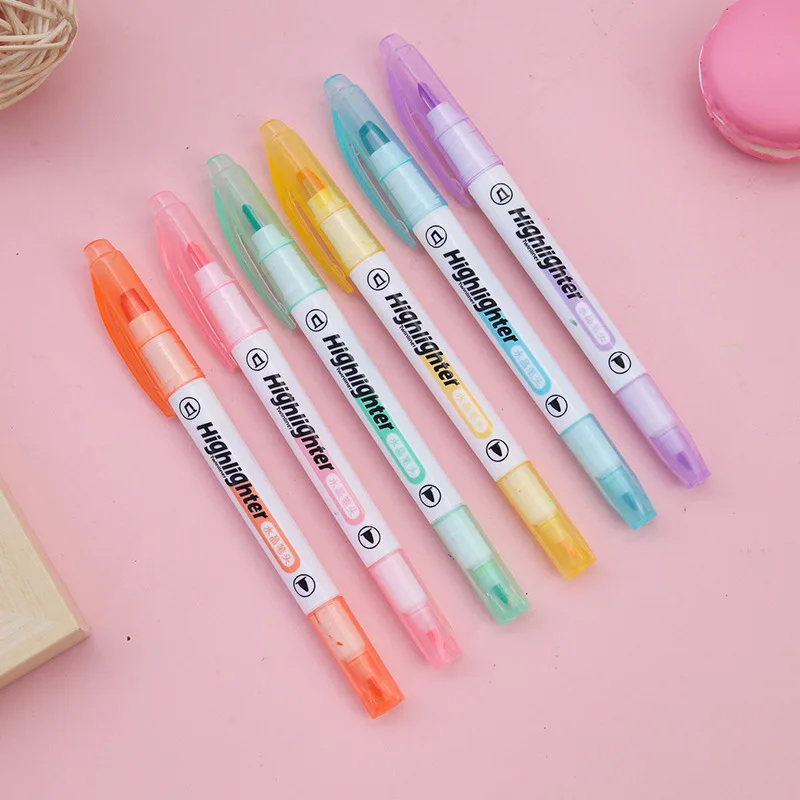 6 warna/Set pena Highlighter u - Pastel Highlighter Set Double Ended ulasan dan harga